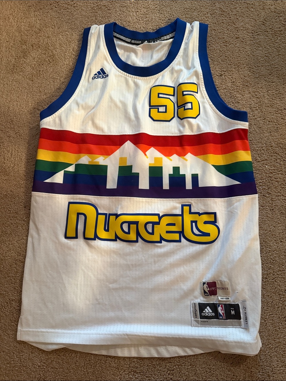 adidas White Denver Nuggets Rainbow Throwback Jersey - Blue Trim